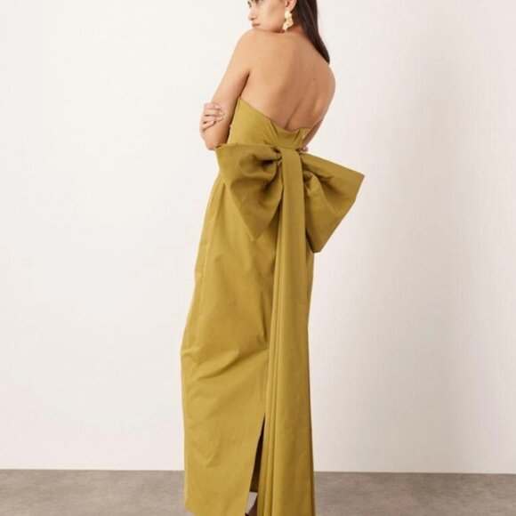 Arrange: ASOS EDITION bandeau maxi dress with large bow in green Size US 6 - Picture 2 of 5